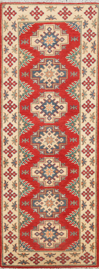 Geometric Red Kazak Oriental Runner Rug 2x6