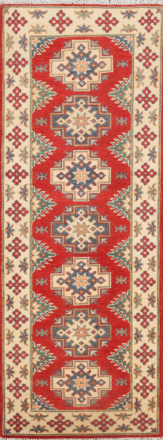 Geometric Red Kazak Oriental Runner Rug 2x6