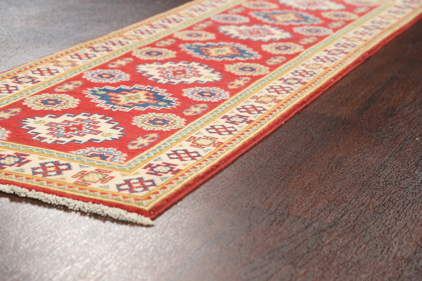 Geometric Kazak Oriental Runner Rug 2x6