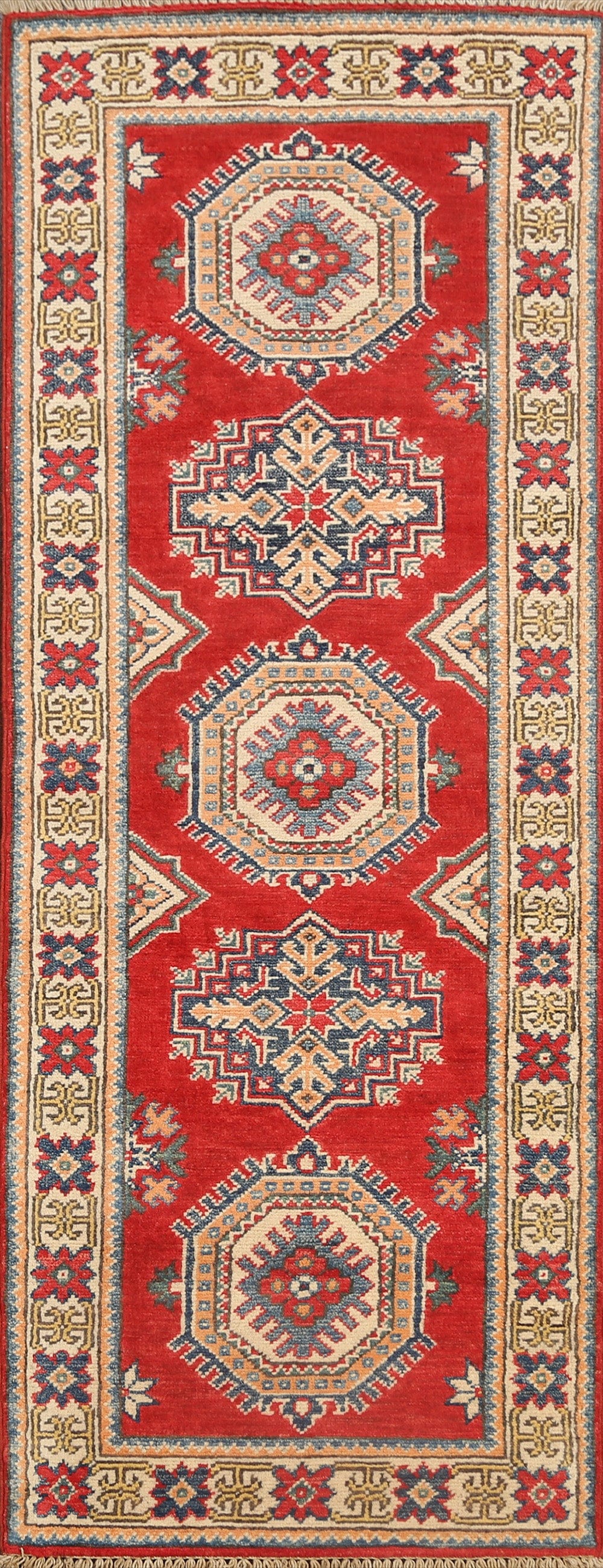 Geometric Kazak Oriental Runner Rug 2x5