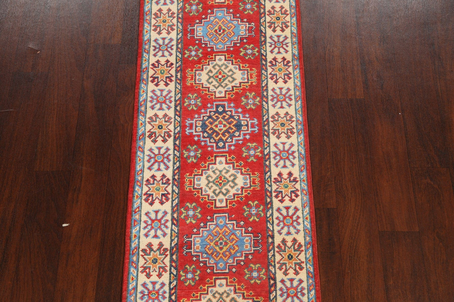 Geometric Kazak Oriental Runner Rug 2x6