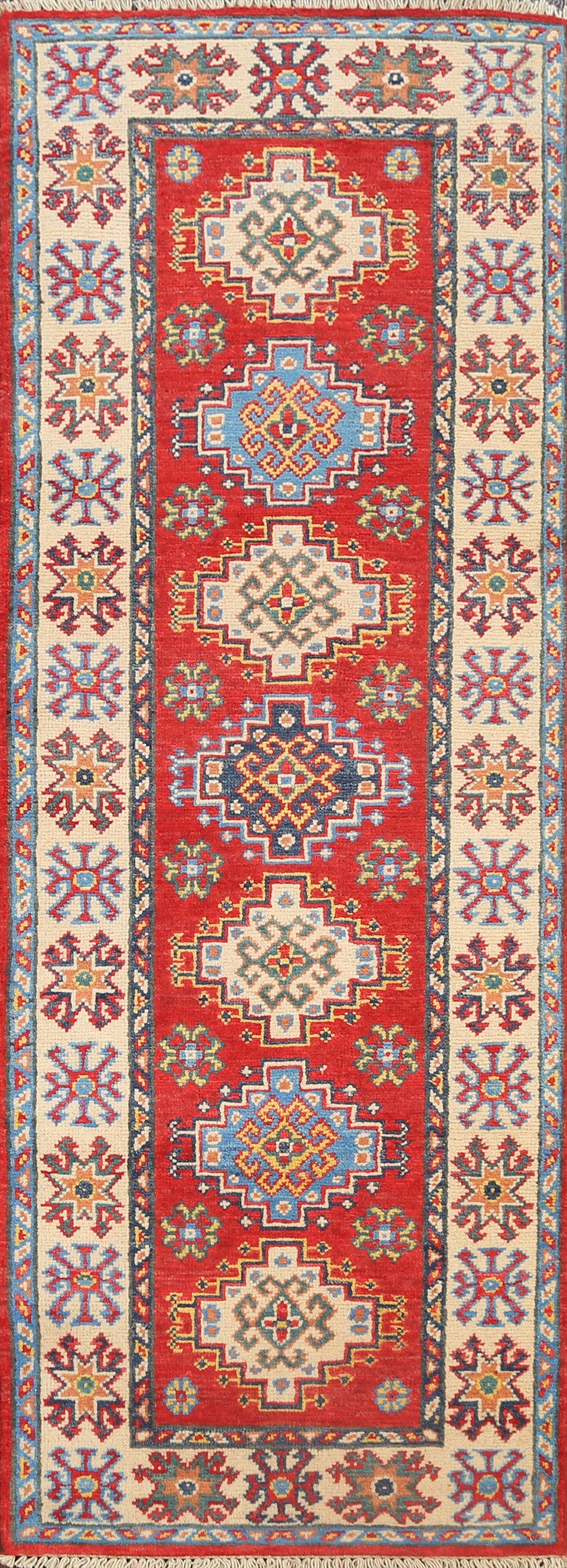 Geometric Kazak Oriental Runner Rug 2x6