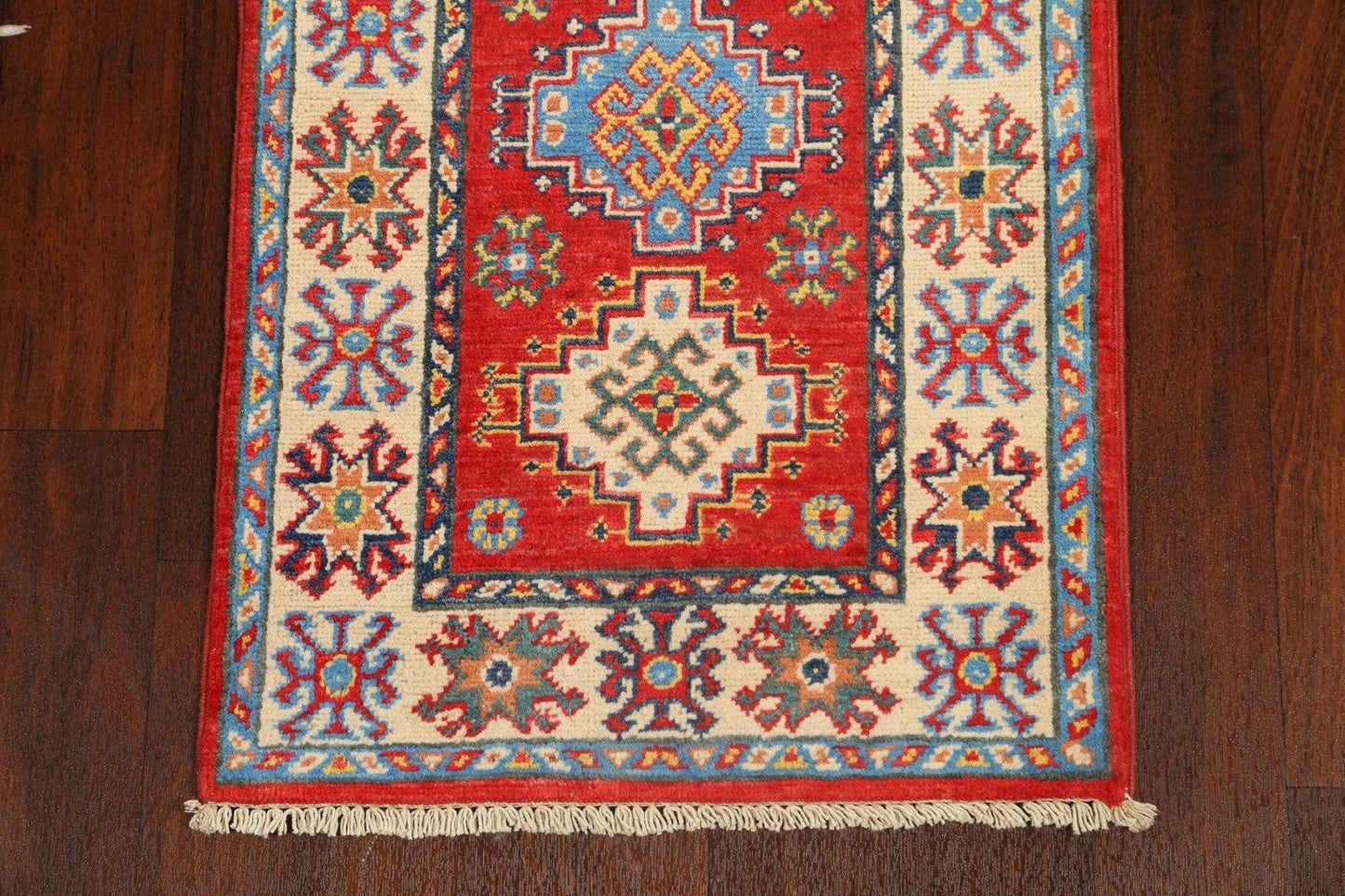 Geometric Kazak Oriental Runner Rug 2x6