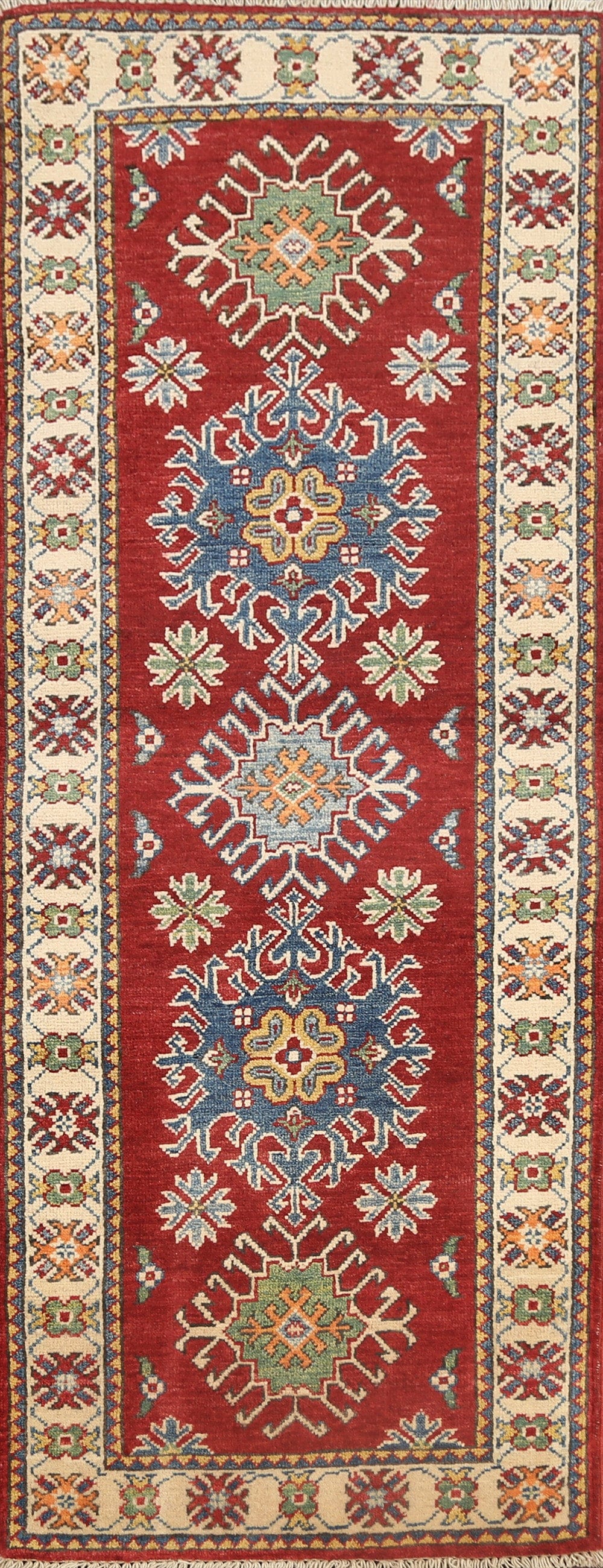 Geometric Kazak Oriental Runner Rug 2x6