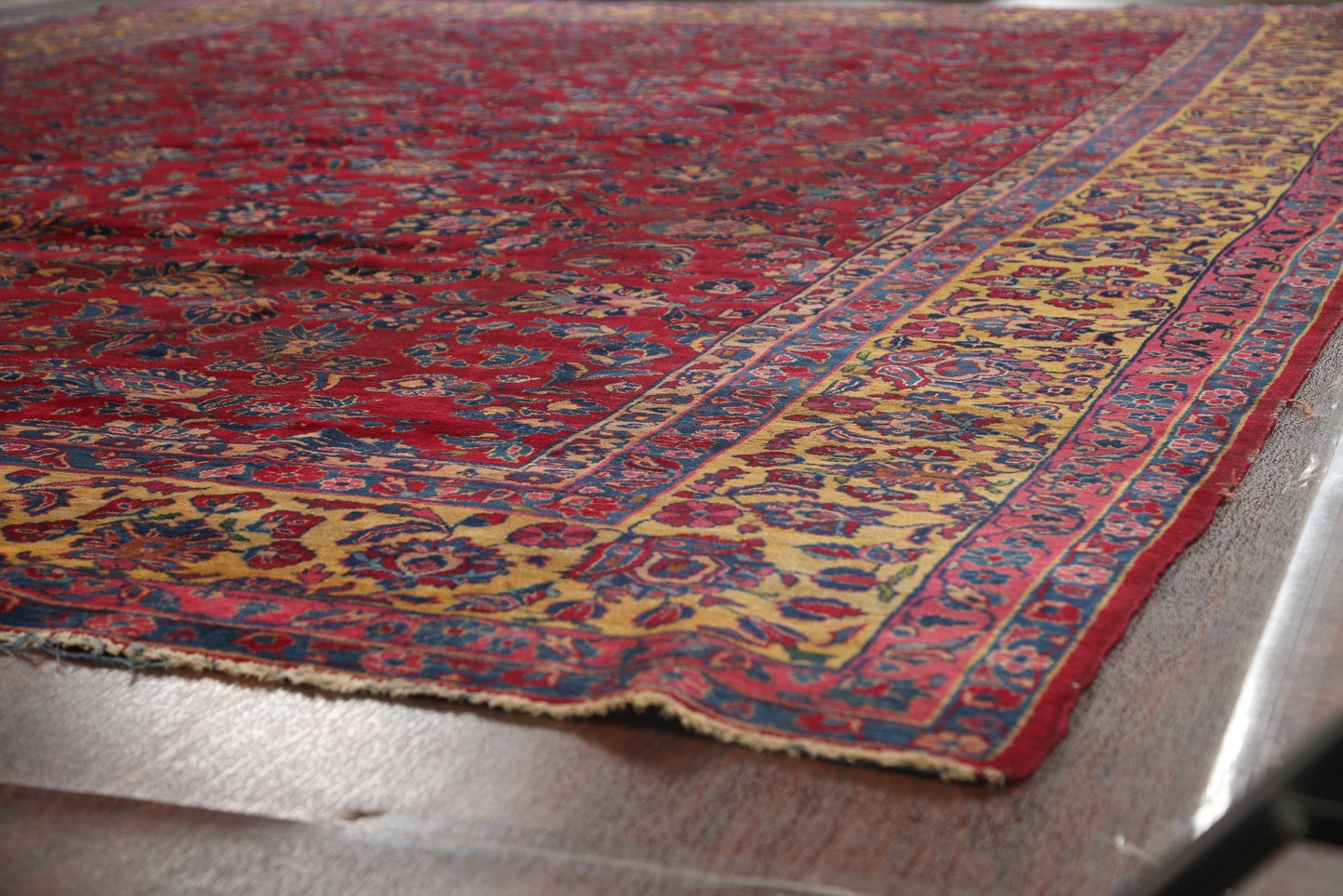 Pre-1900 Antique Vegetable Dye Sarouk Persian Area Rug 11x15