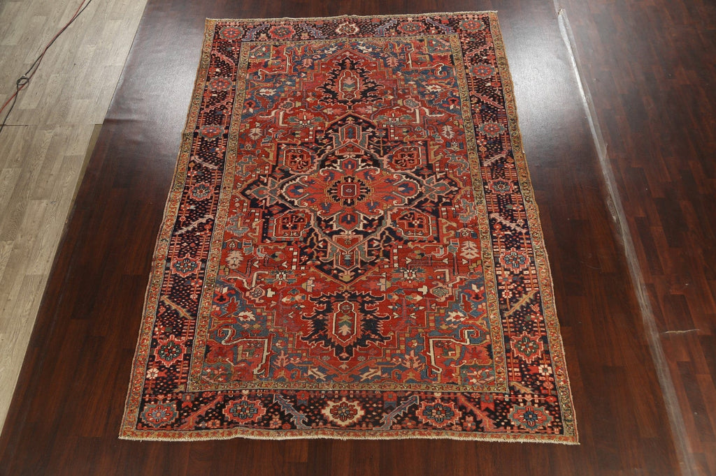 Pre-1900 Antique Vegetable Dye Heriz Serapi Persian Area Rug 8x12