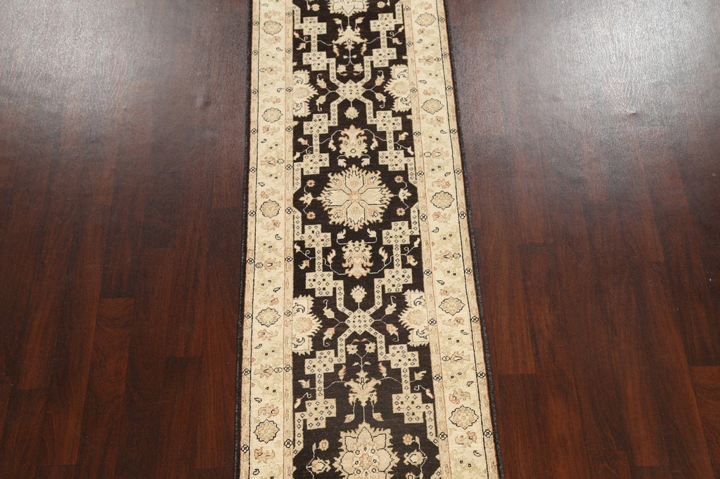 Vegetable Dye Geometric Peshawar Chobi Oriental Runner Rug 3x10