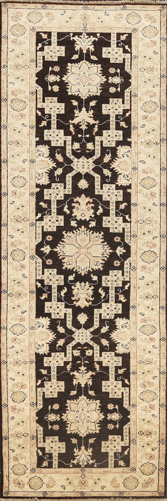 Vegetable Dye Geometric Peshawar Chobi Oriental Runner Rug 3x10