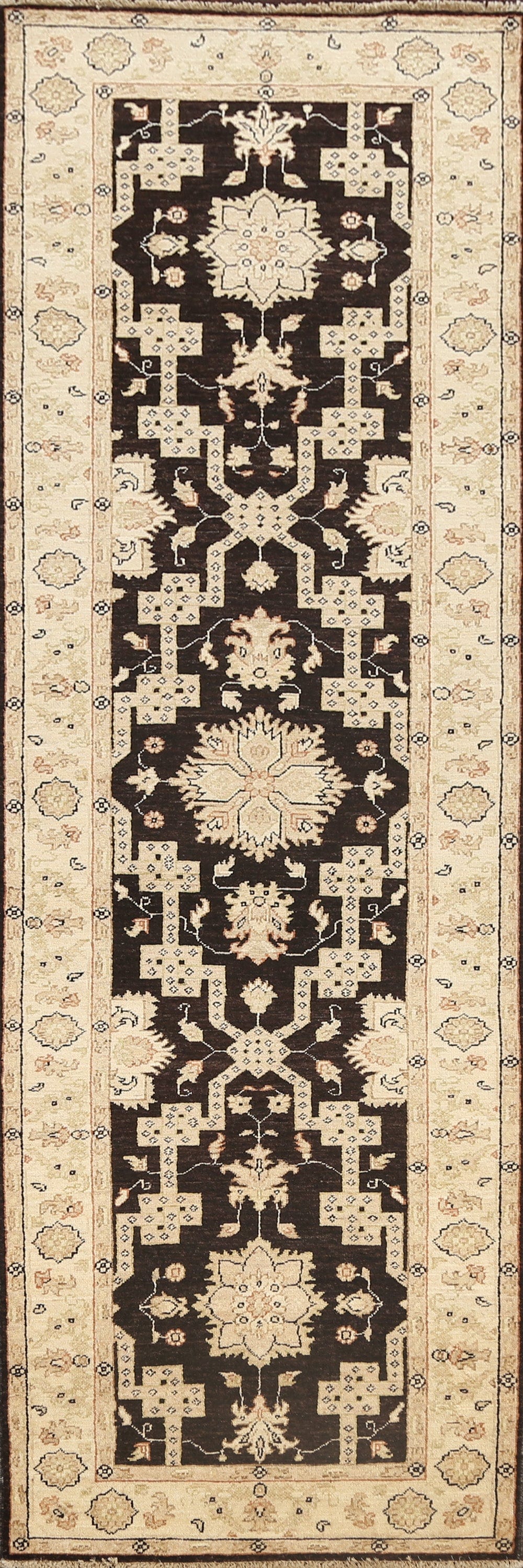 Vegetable Dye Geometric Peshawar Chobi Oriental Runner Rug 3x10