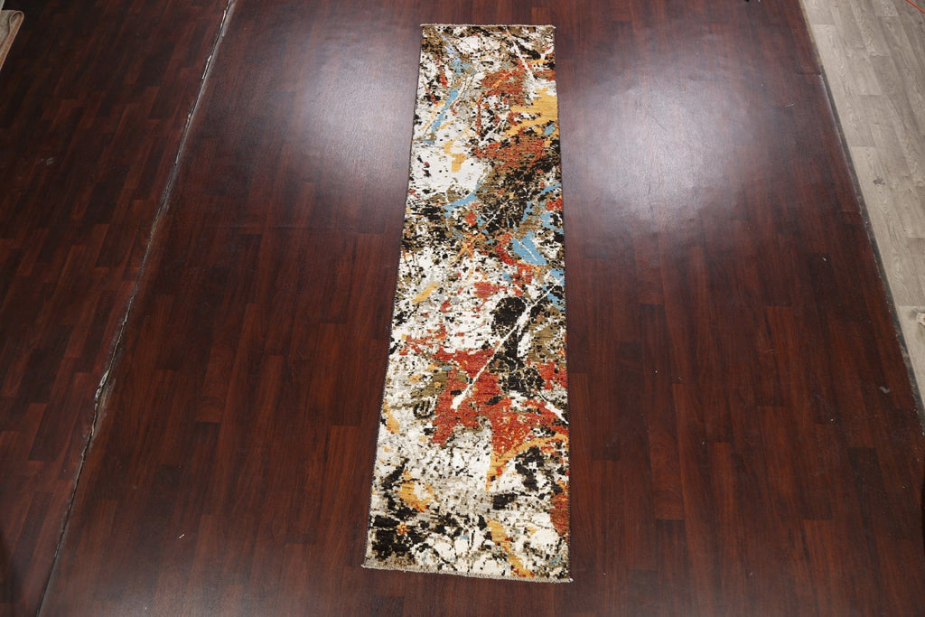 Vegetable Dye Modern Abstract Oriental Runner Rug 3x10