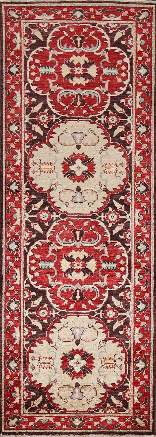 Floral Red Kazak Oriental Runner Rug 3x8