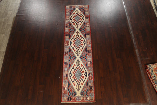 Geometric Kazak Oriental Runner Rug 3x10