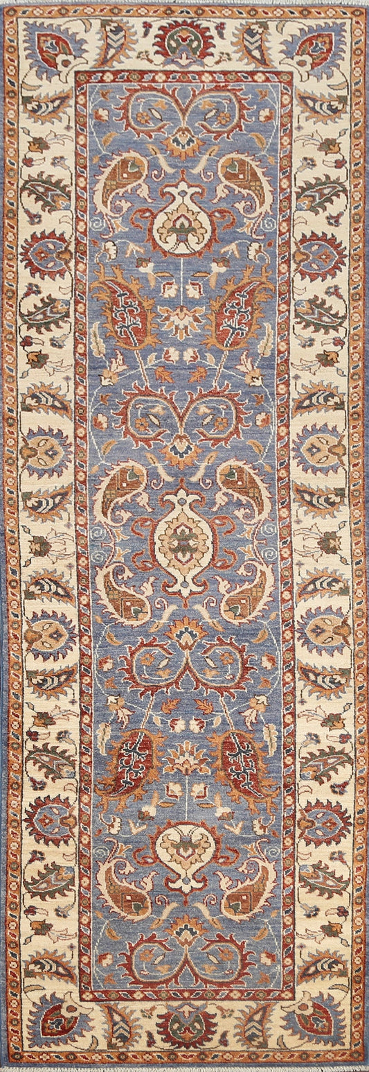 Vegetable Dye Floral Peshawar Chobi Oriental Runner Rug 3x9