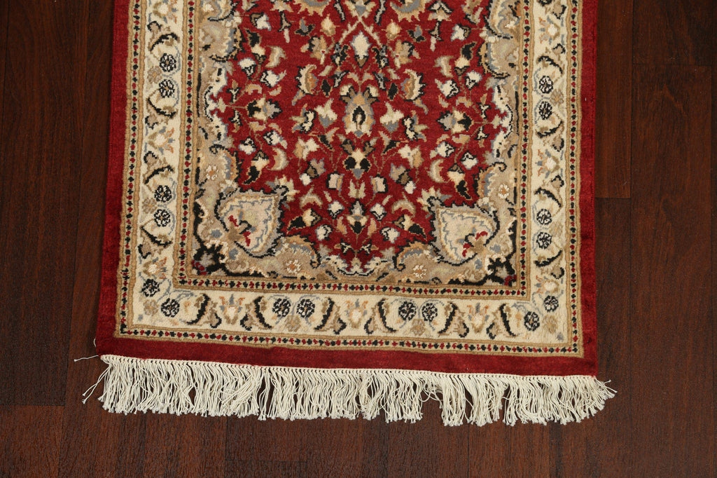 Vegetable Dye Red Floral Kashan Oriental Area Rug 3x17