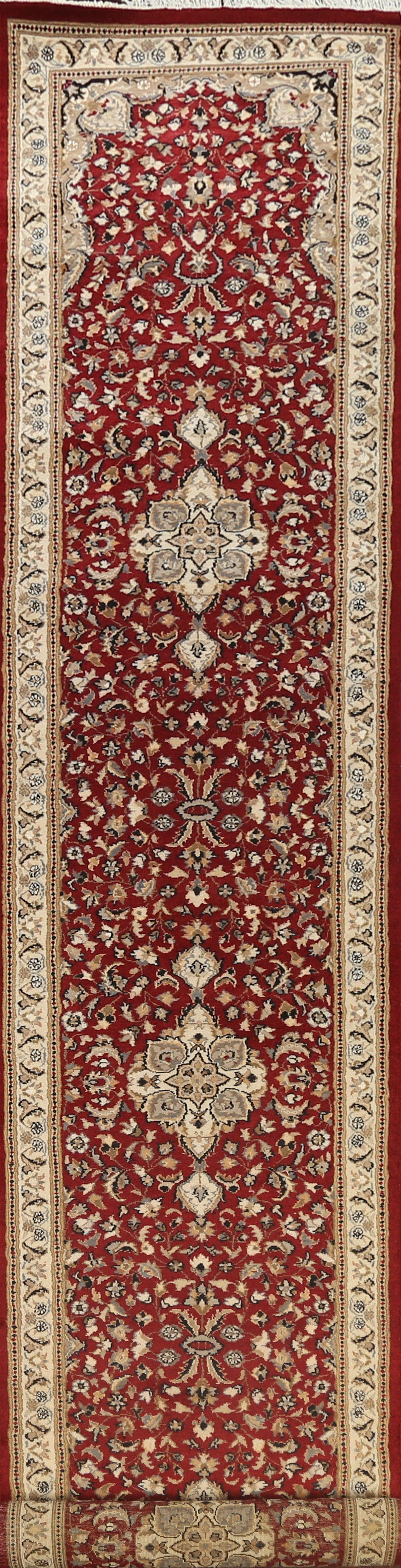 Vegetable Dye Red Floral Kashan Oriental Area Rug 3x17