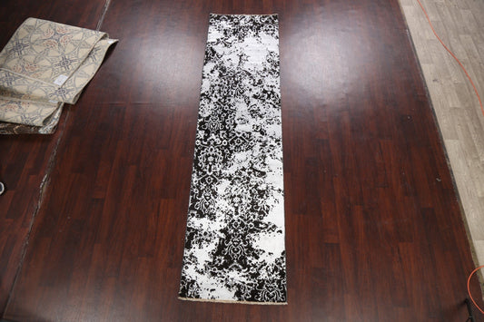 Black/ Silver Distressed Abstract Oriental Area Rug 3x10