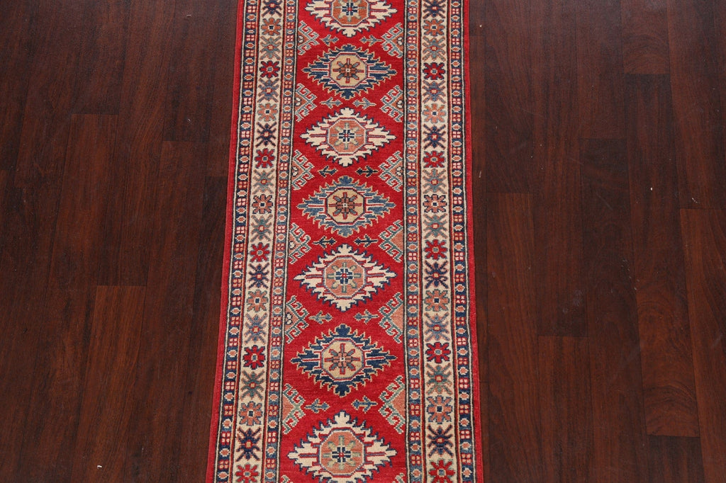 Geometric Red Kazak Oriental Runner Rug 2x6