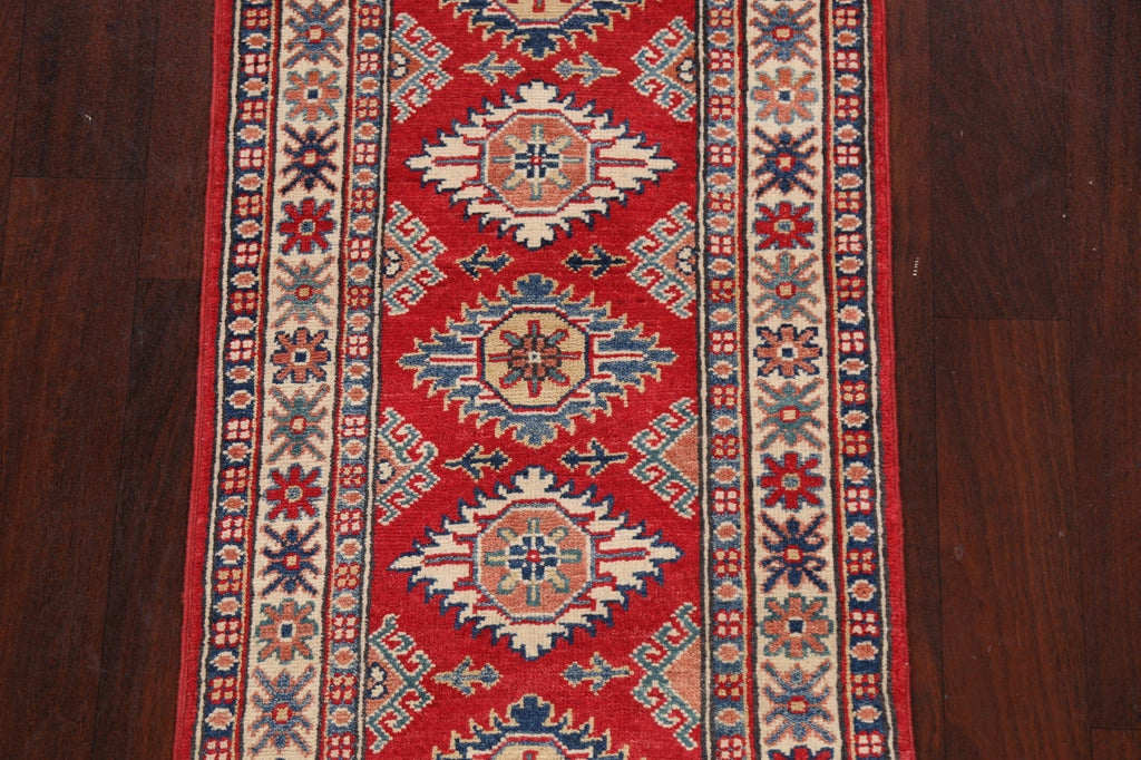 Geometric Red Kazak Oriental Runner Rug 2x6