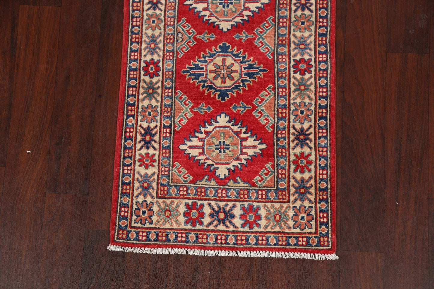 Geometric Red Kazak Oriental Runner Rug 2x6