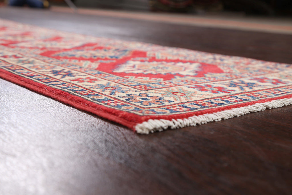 Geometric Red Kazak Oriental Runner Rug 2x6