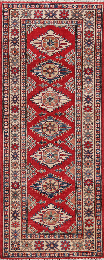 Geometric Red Kazak Oriental Runner Rug 2x6