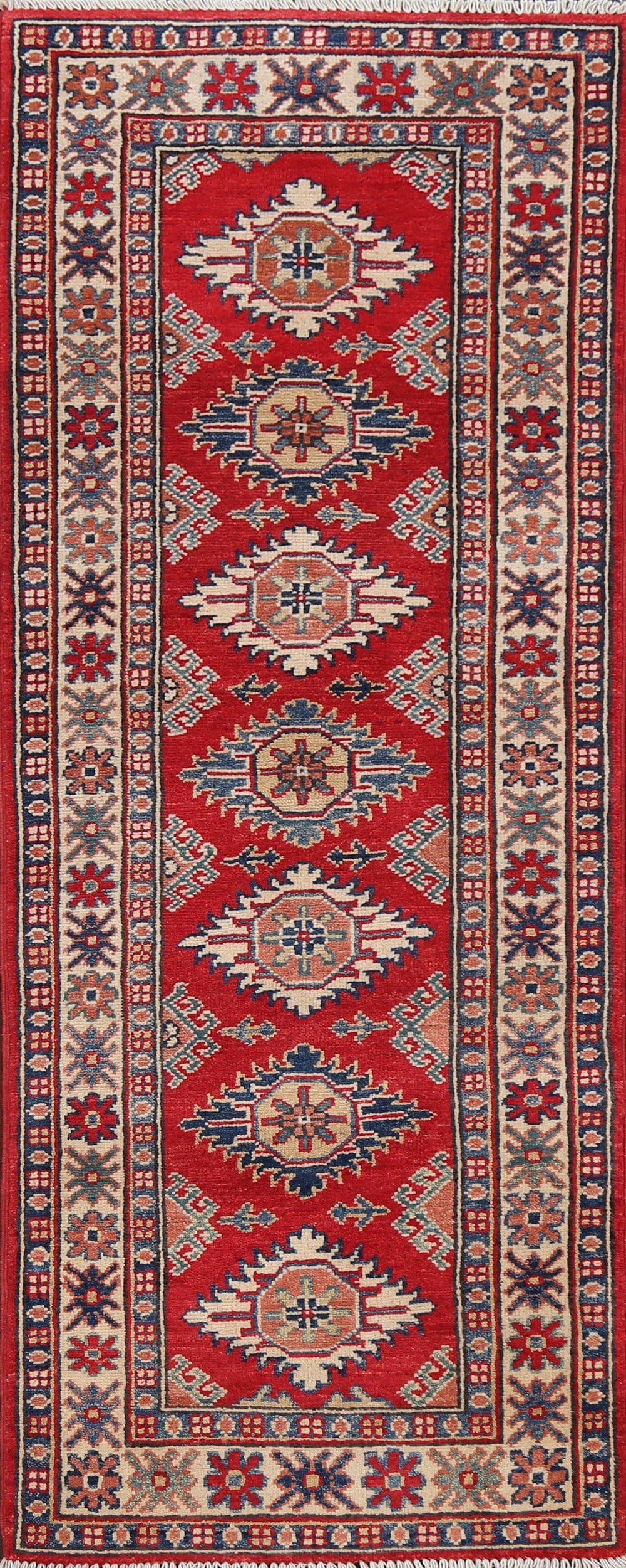 Geometric Red Kazak Oriental Runner Rug 2x6