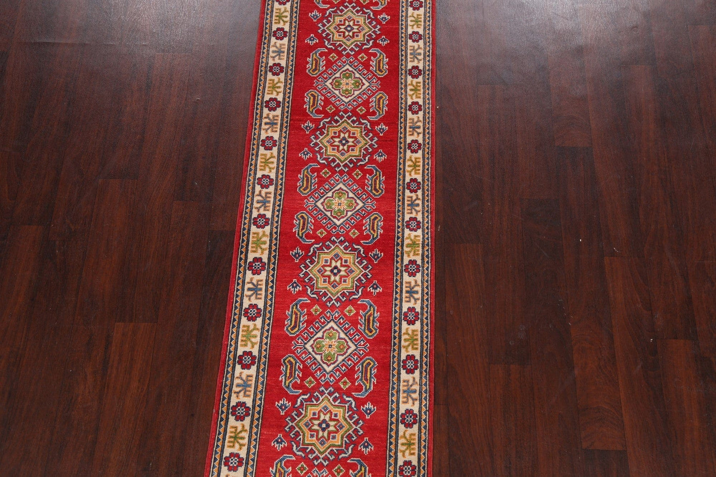 Geometric Kazak Oriental Runner Rug 2x8