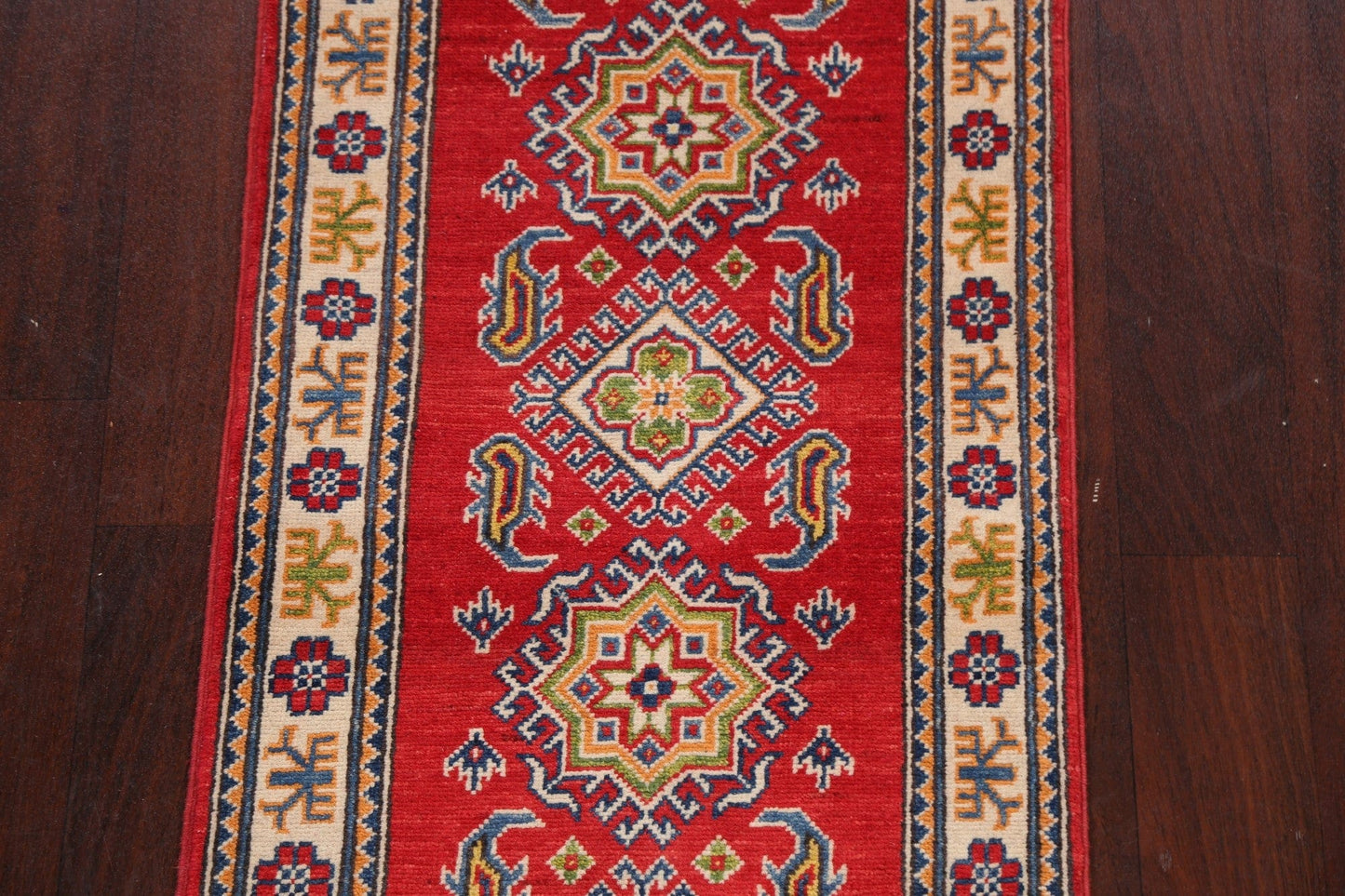 Geometric Kazak Oriental Runner Rug 2x8