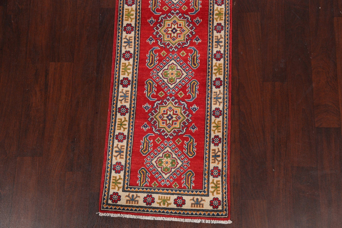 Geometric Kazak Oriental Runner Rug 2x8