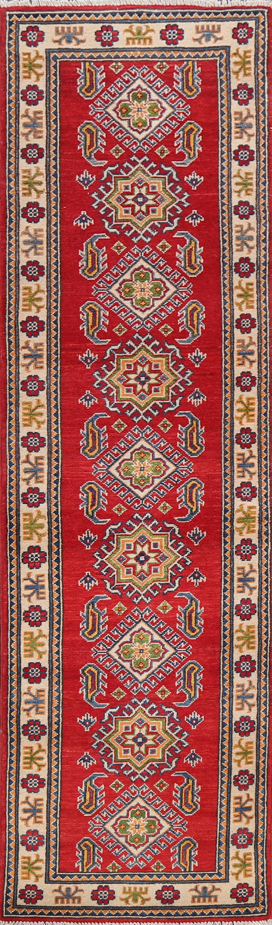 Geometric Kazak Oriental Runner Rug 2x8