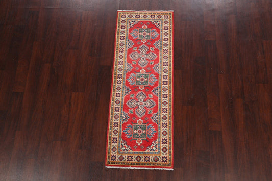 Red Geometric Kazak Oriental Runner Rug 2x6