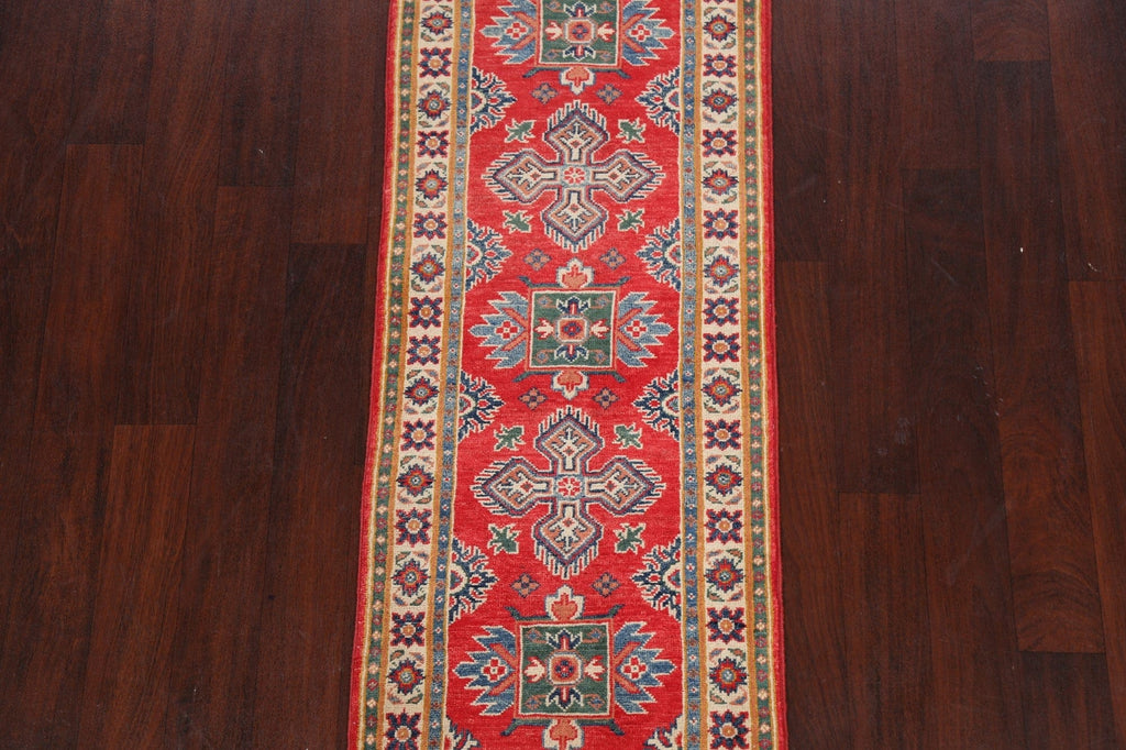 Red Geometric Kazak Oriental Runner Rug 2x6