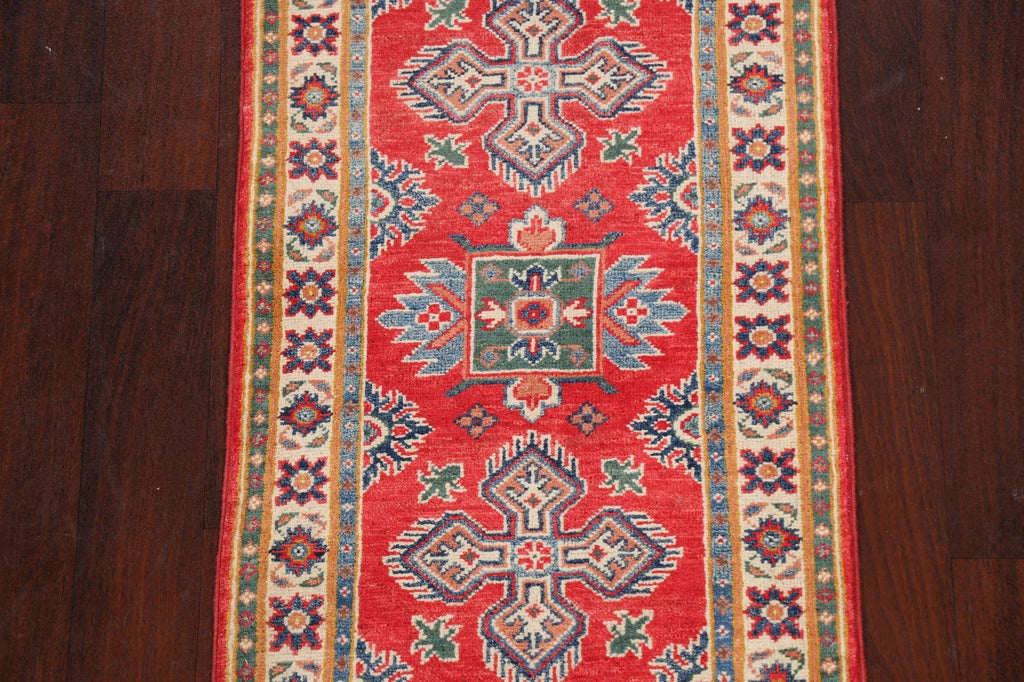 Red Geometric Kazak Oriental Runner Rug 2x6