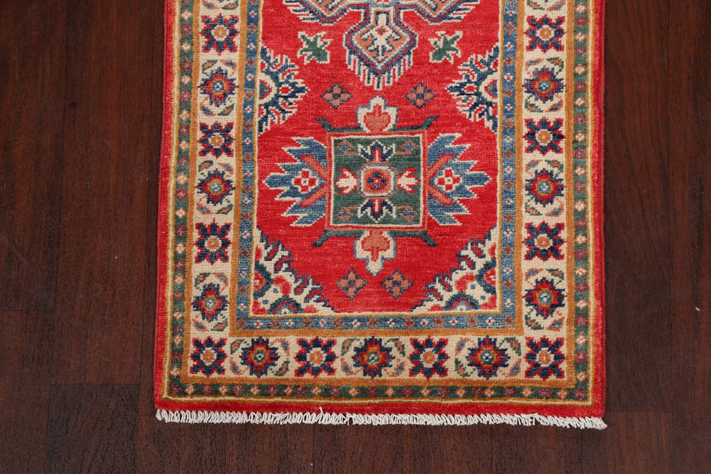 Red Geometric Kazak Oriental Runner Rug 2x6