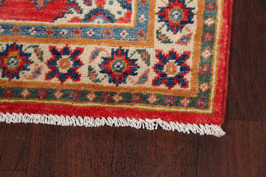 Red Geometric Kazak Oriental Runner Rug 2x6