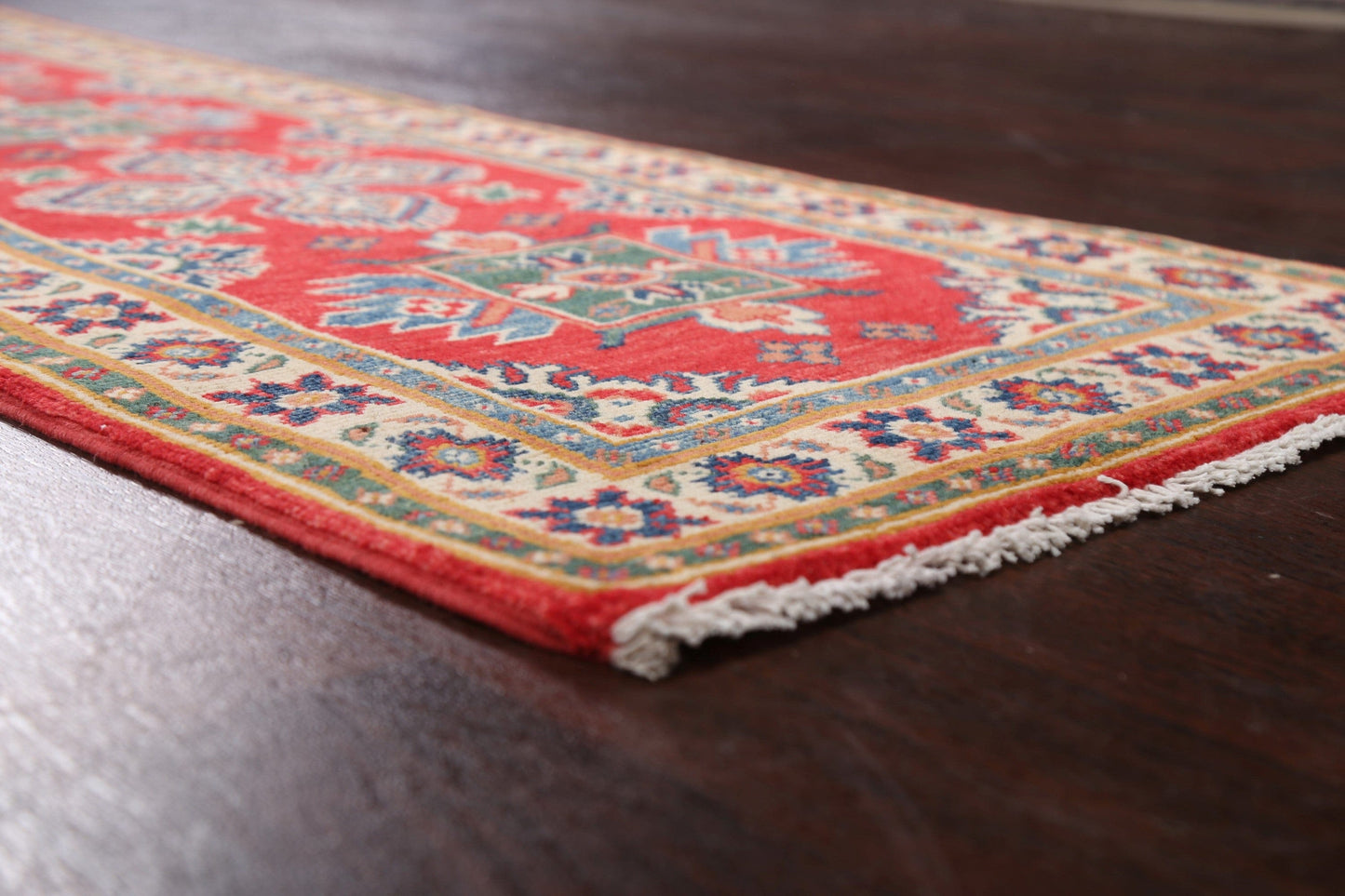 Red Geometric Kazak Oriental Runner Rug 2x6