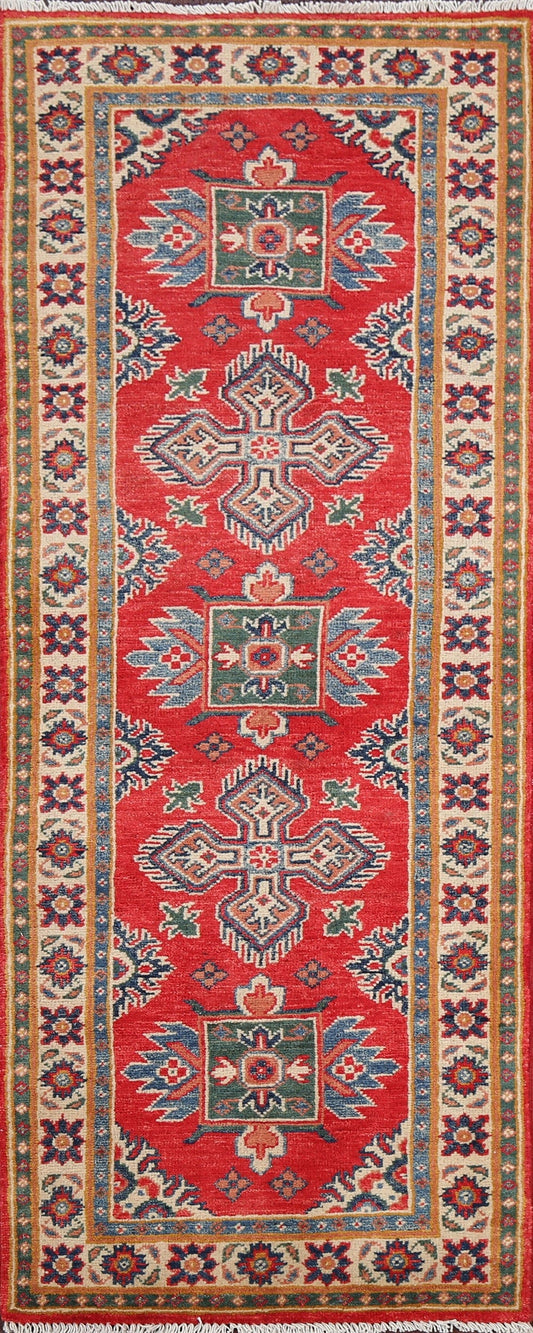 Red Geometric Kazak Oriental Runner Rug 2x6