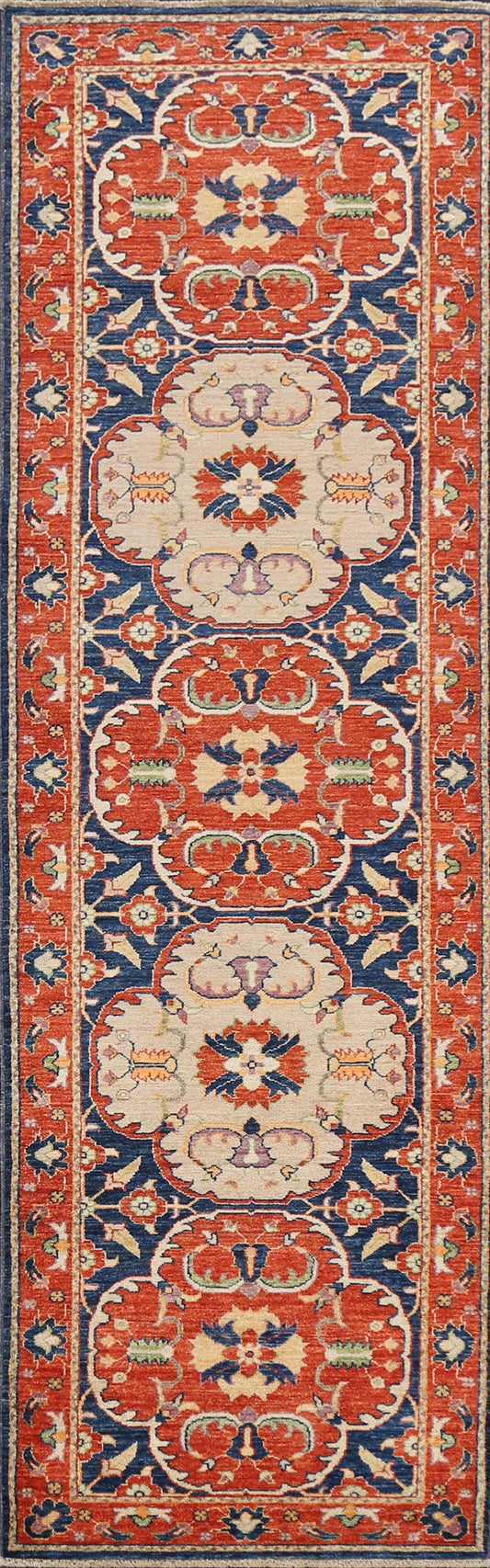 Geometric Kazak Oriental Runner Rug 3x9