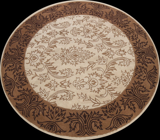 Floral Hand-Tufted Beige Round Rug 10x10