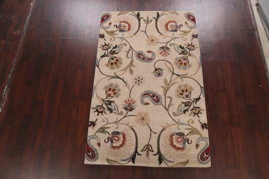 Floral Ivory Indian Area Rug 5x8