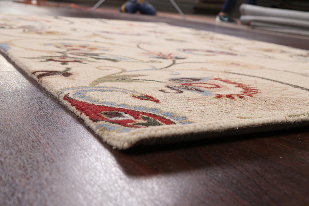 Floral Ivory Indian Area Rug 5x8