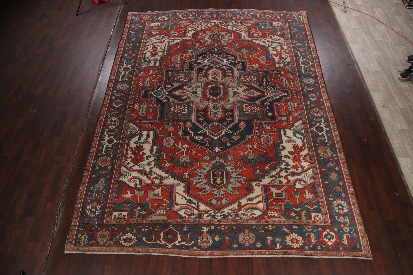 Pre-1900 Antique Vegetable Dye Heriz Serapi Persian Area Rug 10x13