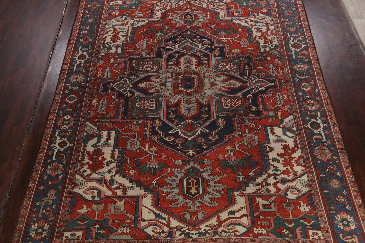 Pre-1900 Antique Vegetable Dye Heriz Serapi Persian Area Rug 10x13