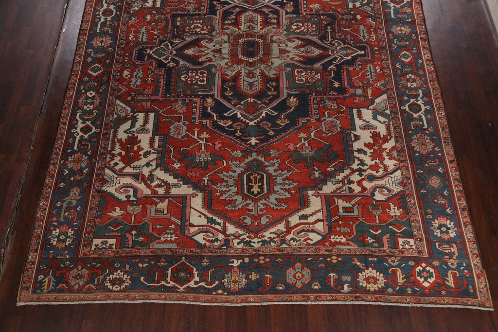 Pre-1900 Antique Vegetable Dye Heriz Serapi Persian Area Rug 10x13