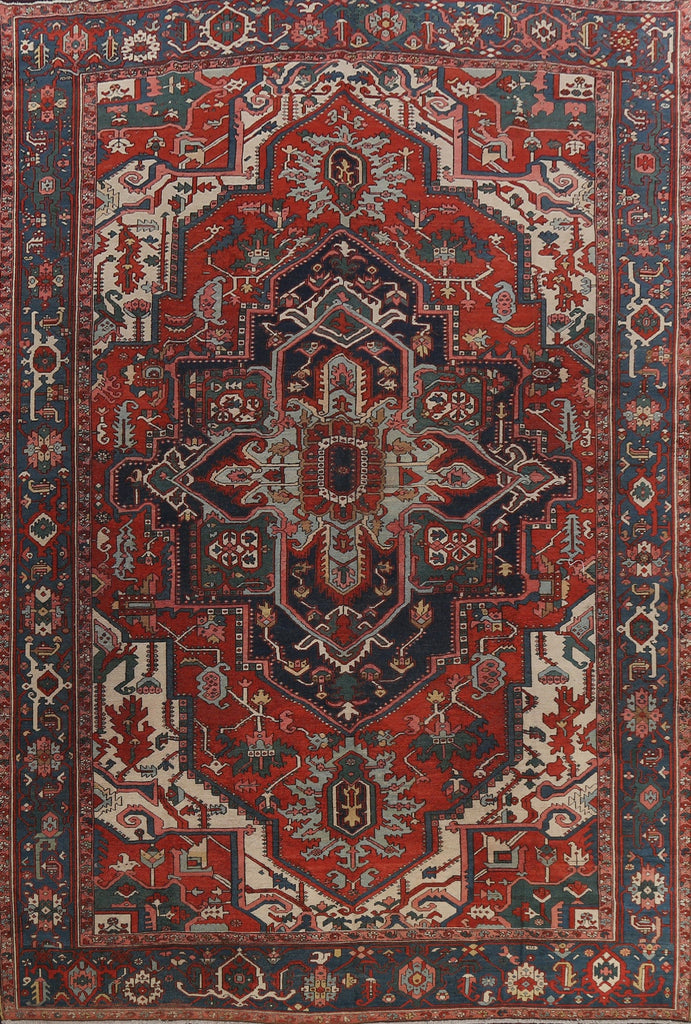 Pre-1900 Antique Vegetable Dye Heriz Serapi Persian Area Rug 10x13