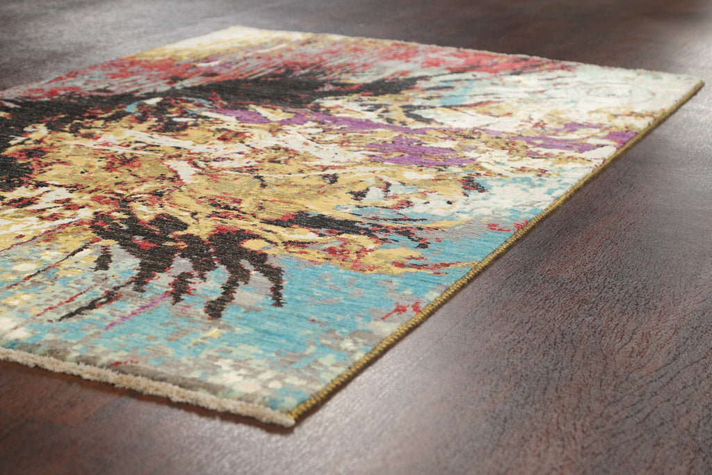 Vegetable Dye Contemporary Abstract Oriental Area Rug 4x6