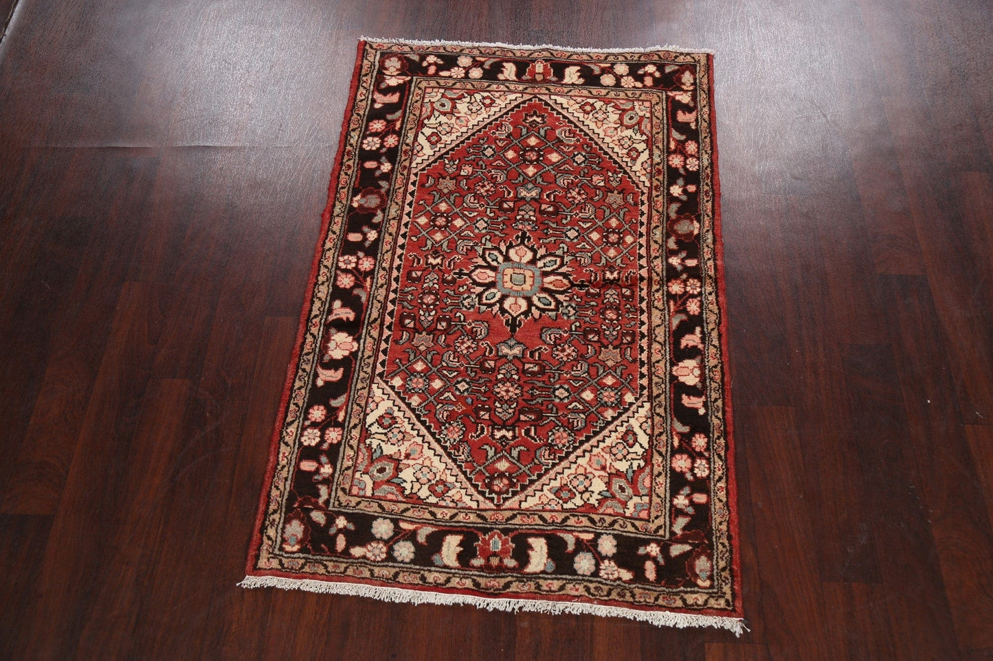 Geometric Red Hamedan Persian Area Rug 4x5