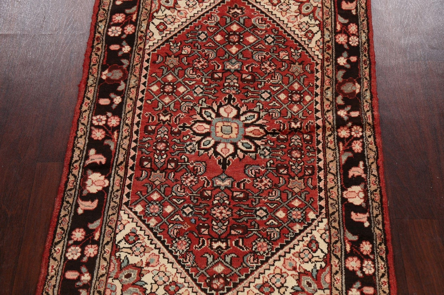 Geometric Red Hamedan Persian Area Rug 4x5