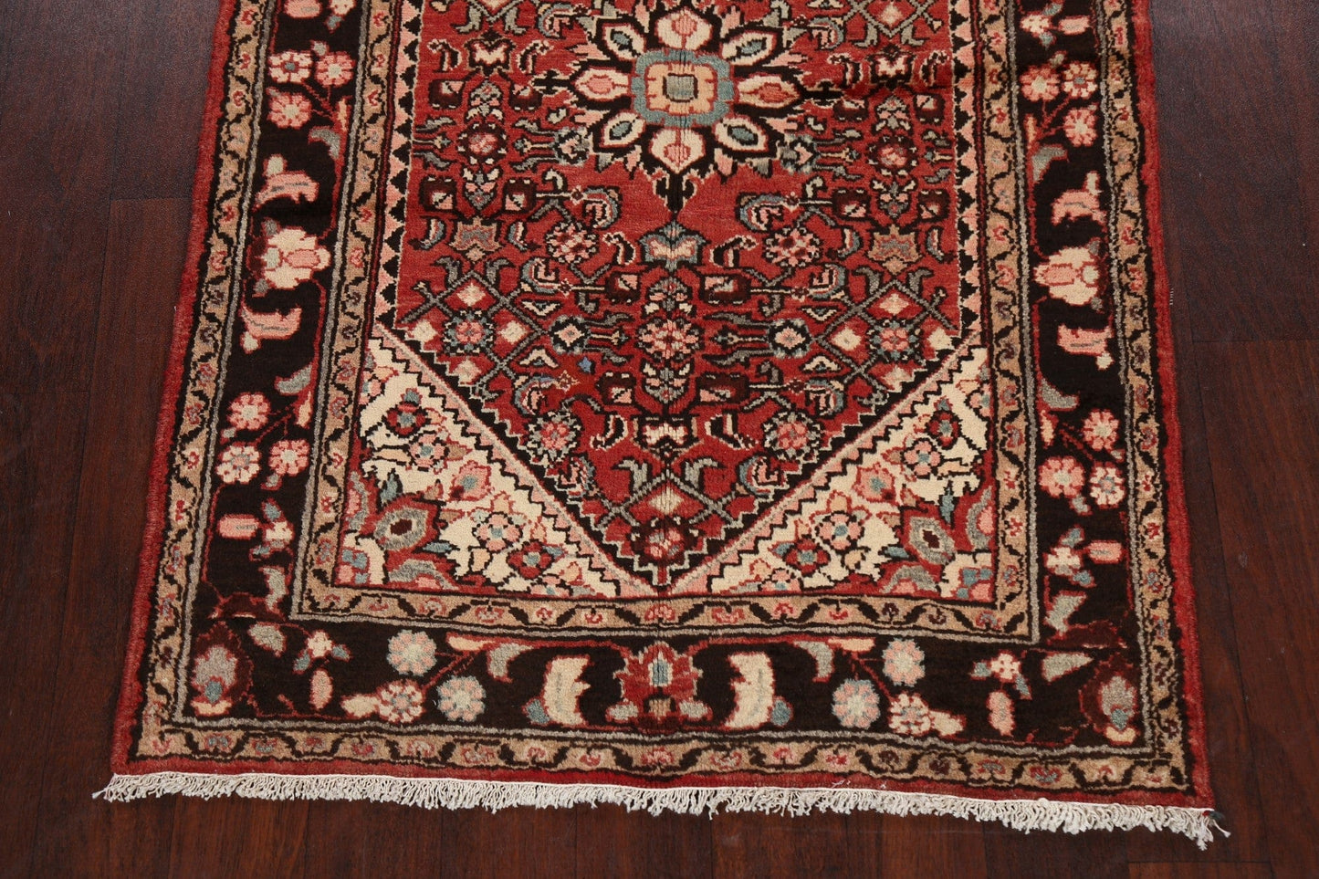 Geometric Red Hamedan Persian Area Rug 4x5