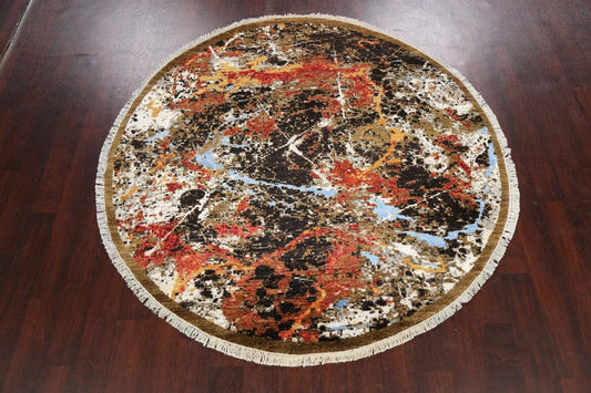 Round Vegetable Dye Modern Abstract Oriental Area Rug 6x6